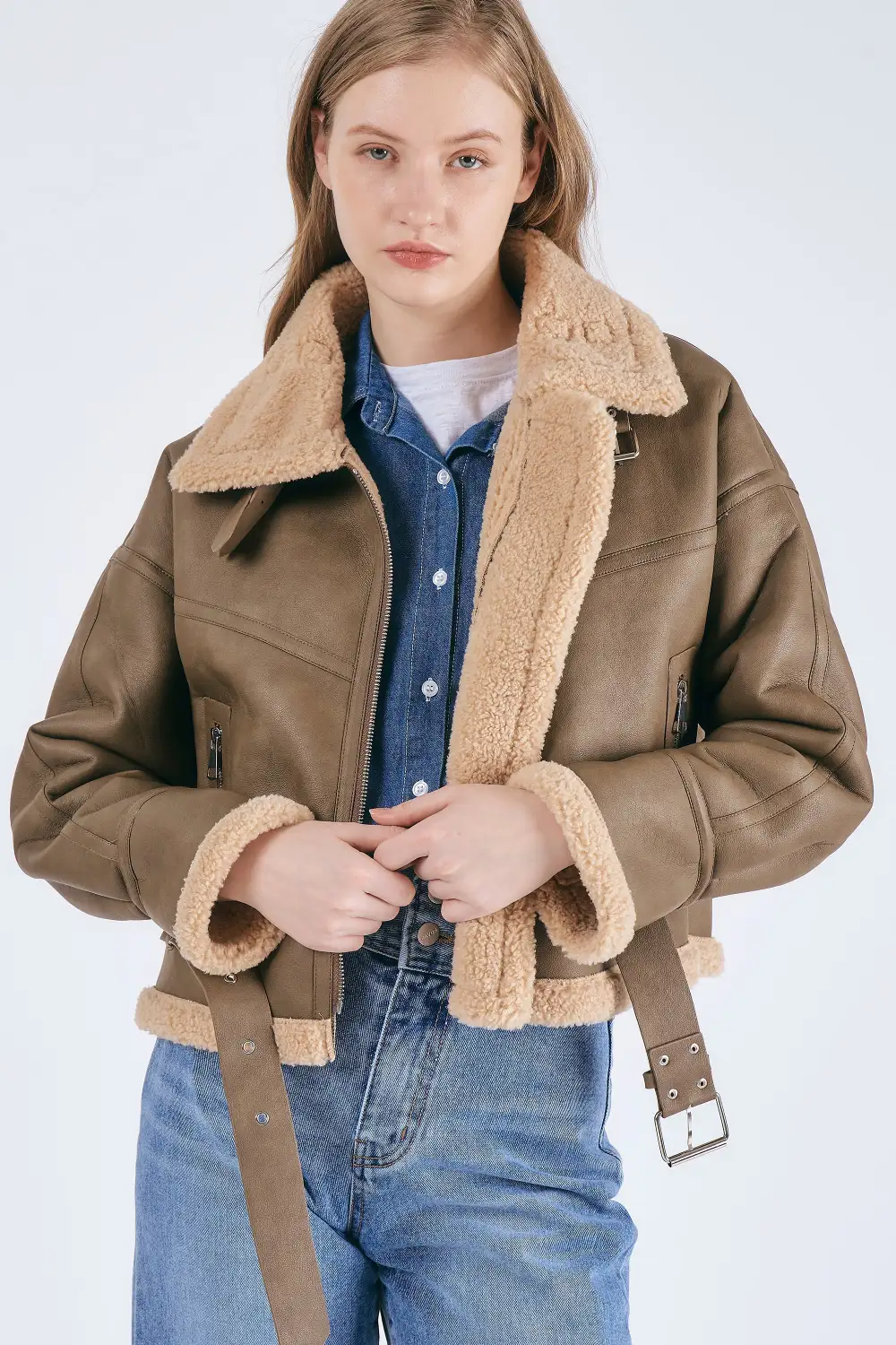 Dilla Faux Shearling Aviator Jacket