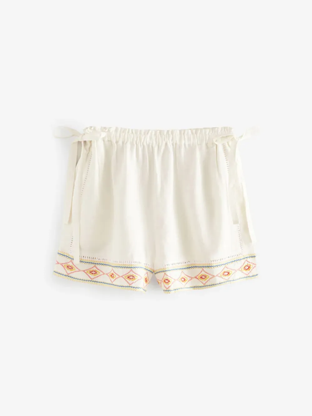 White Embroidered Loose-Fitting Casual Shorts