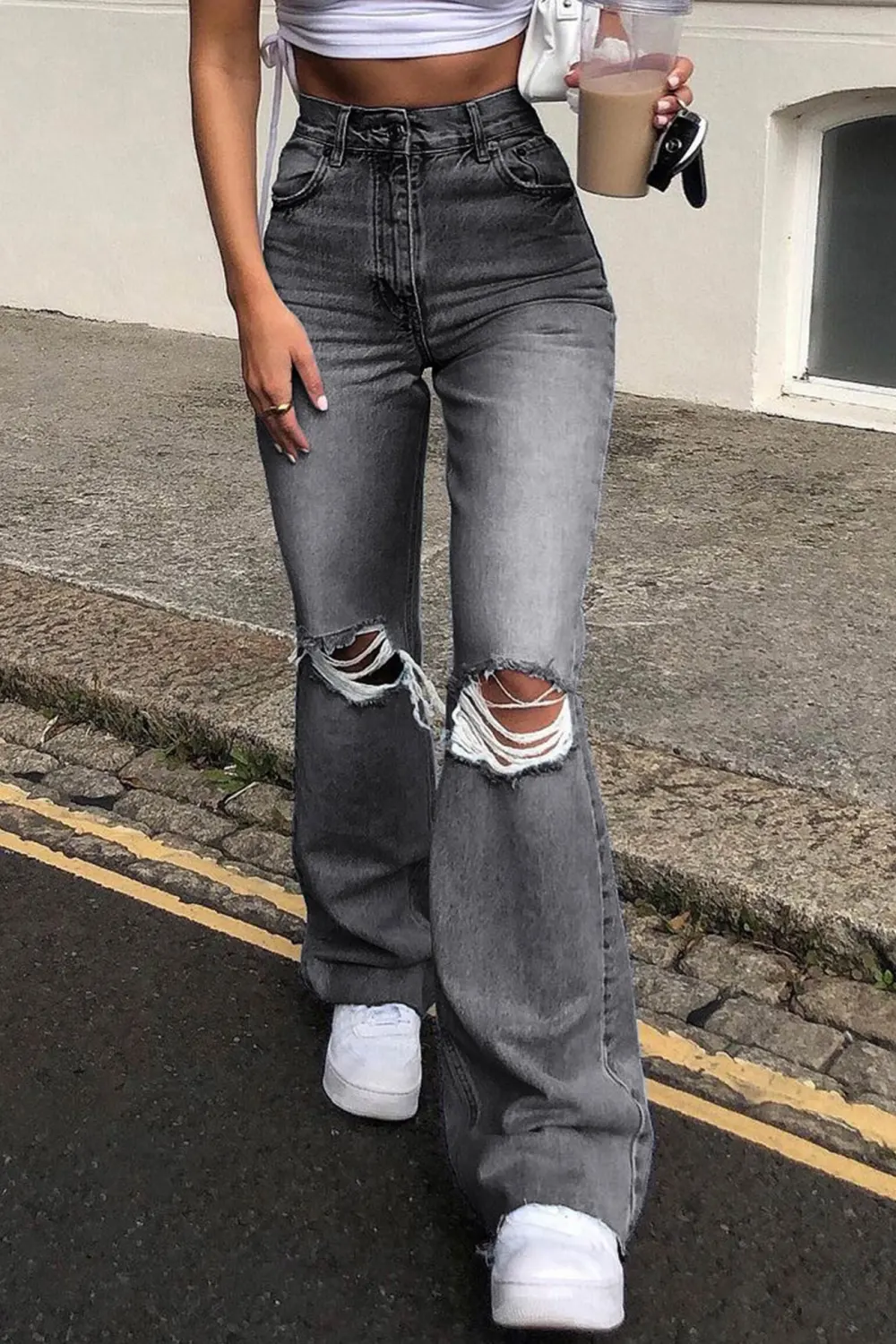 Distressed High Waist Flare Jeans