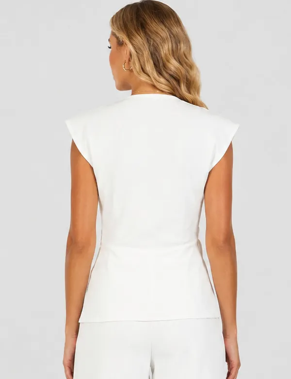 Solid Color Wrap V Neck Sleeveless Top