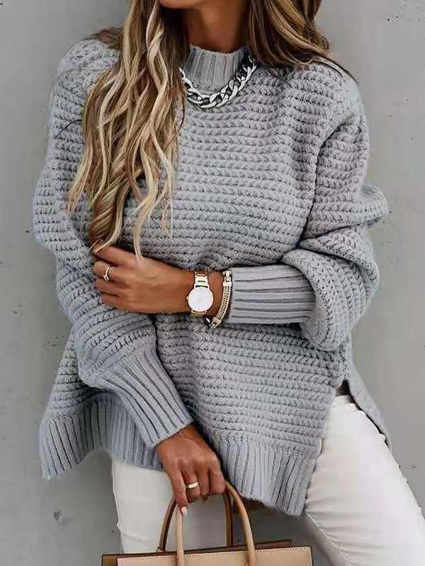 Casual Solid Color Knitted Sweater