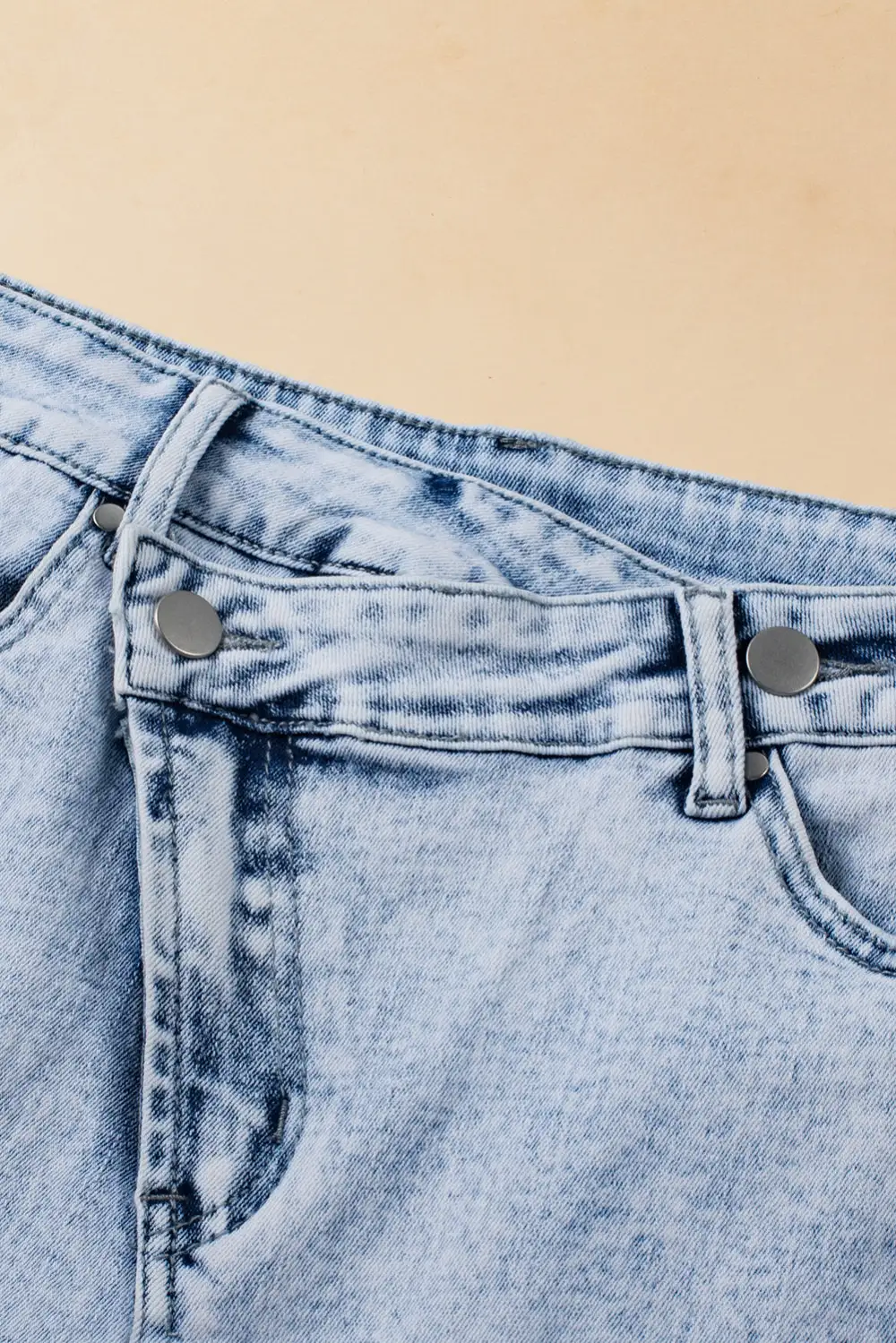 Acid Wash Crossed Raw Edge Denim Shorts
