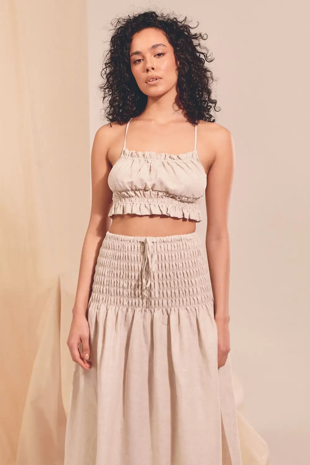Cece Linen Crop- Natural Kiva
