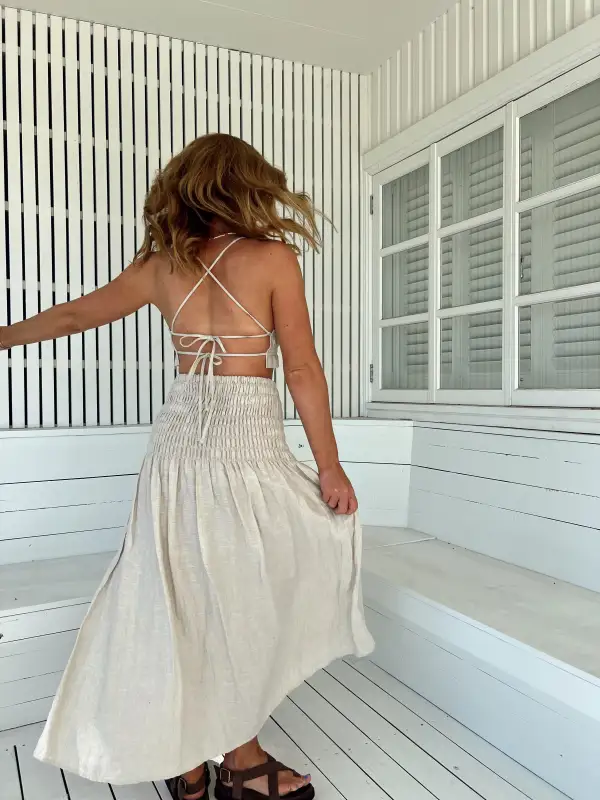 Cece Linen Crop- Natural Kiva