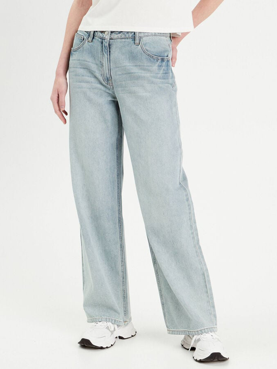 Jeans jambe large denim bleach femme