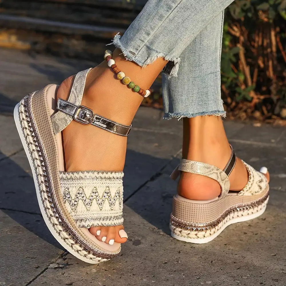 Boho Open Toe Wedge Sandals