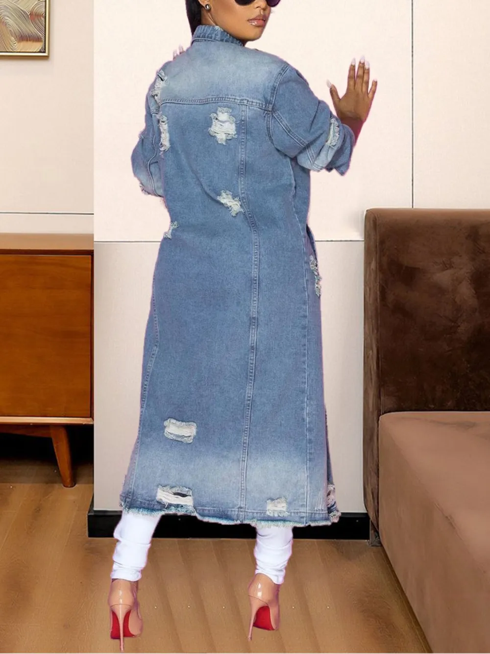 Long-sleeve Raw-hem Denim Jacket