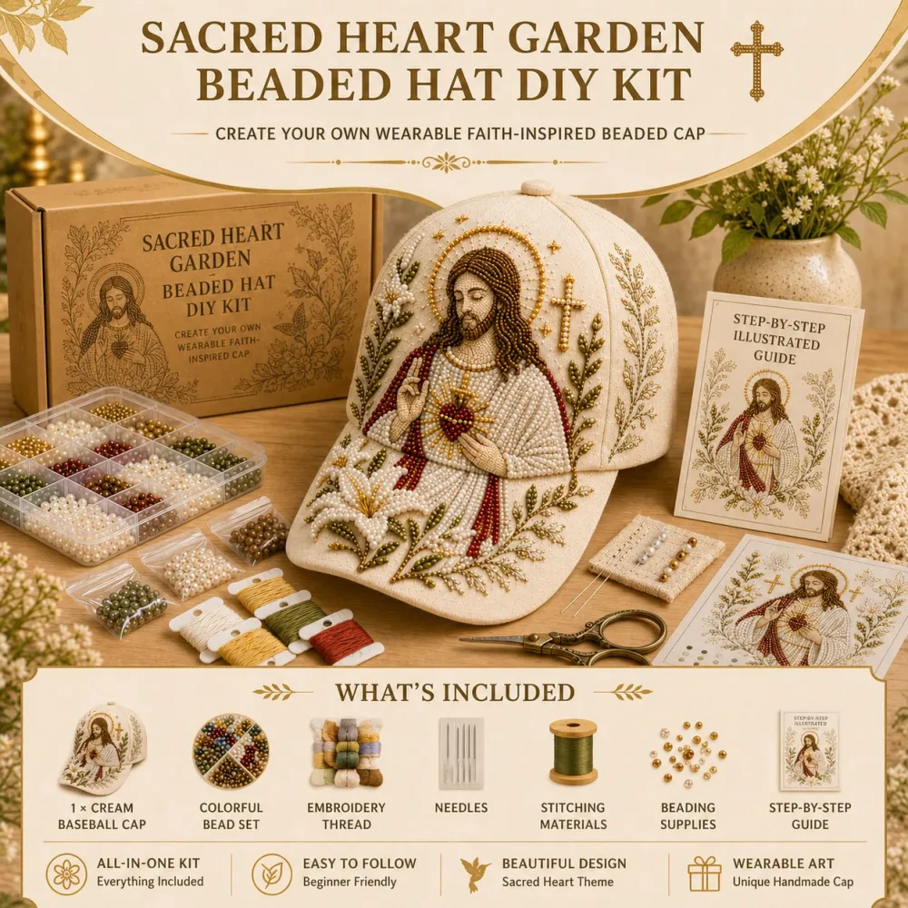 ✝️🧢 Premium Christian Faith Beaded Hat DIY Kit | Luxury Flocked Canvas with Scratch-Resistant Non-Fading Pearl Beads DIY Handmade Devotional Cap Decor 🕊️🪡✨