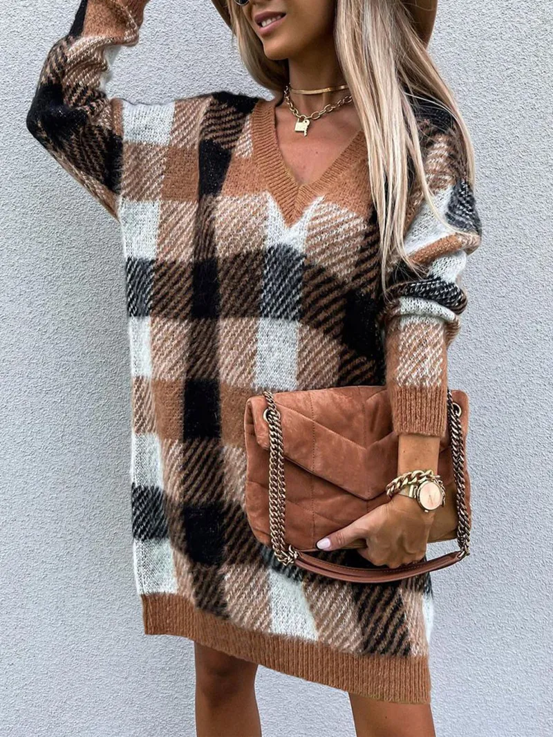 Casual Loose Contrast Plaid Dress