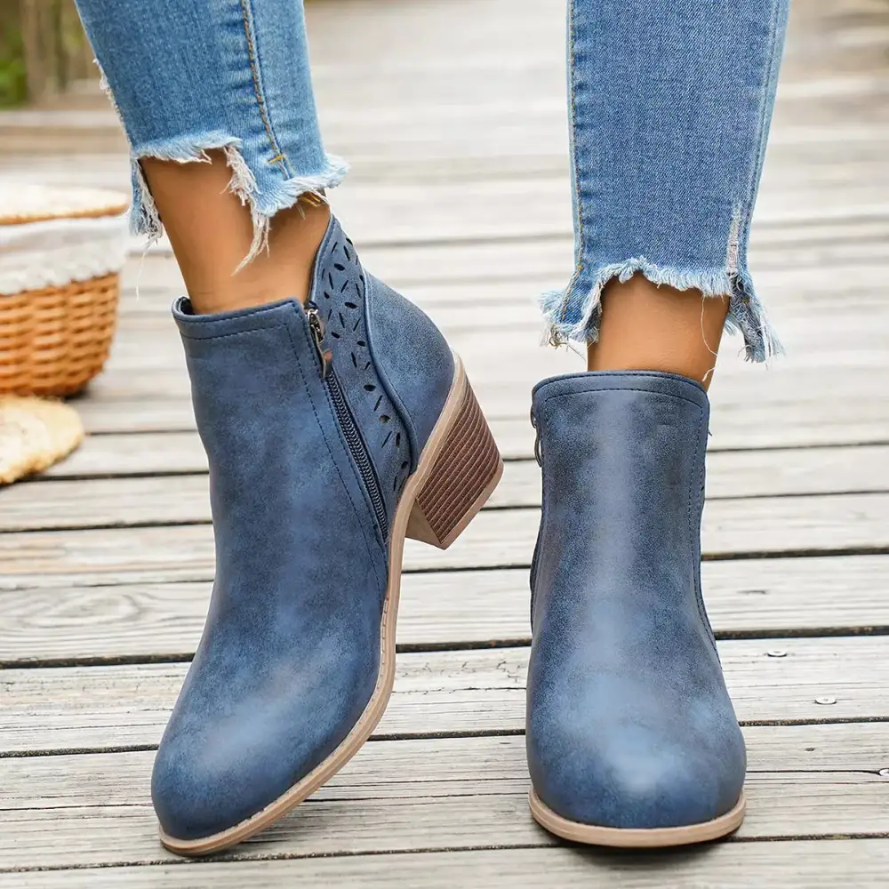 Refined Round Toe Block Heel Boots