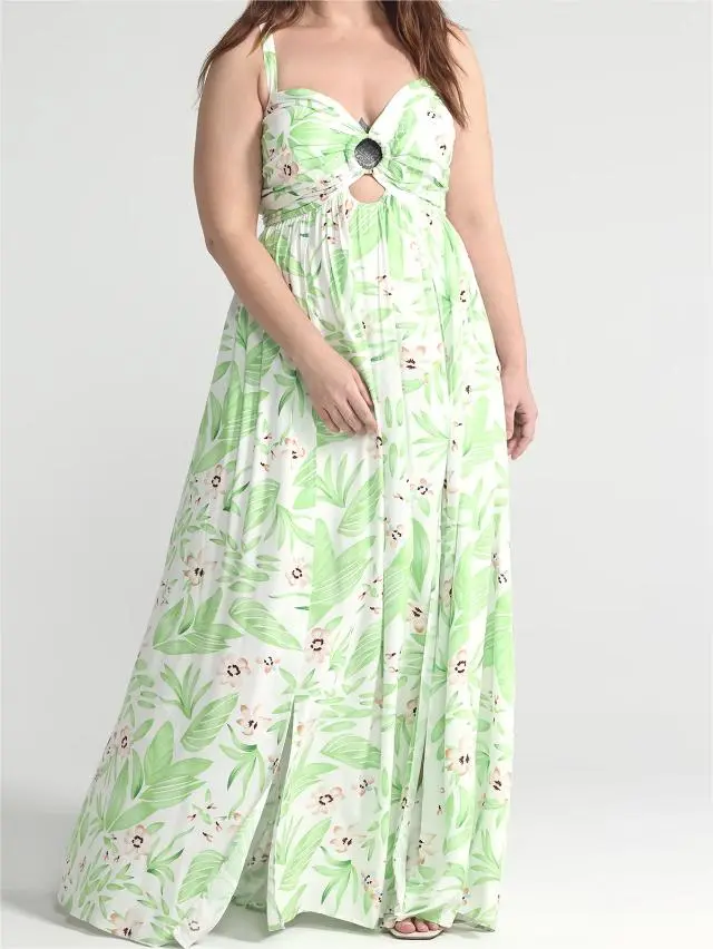 Tropical Print O Ring Maxi Dress