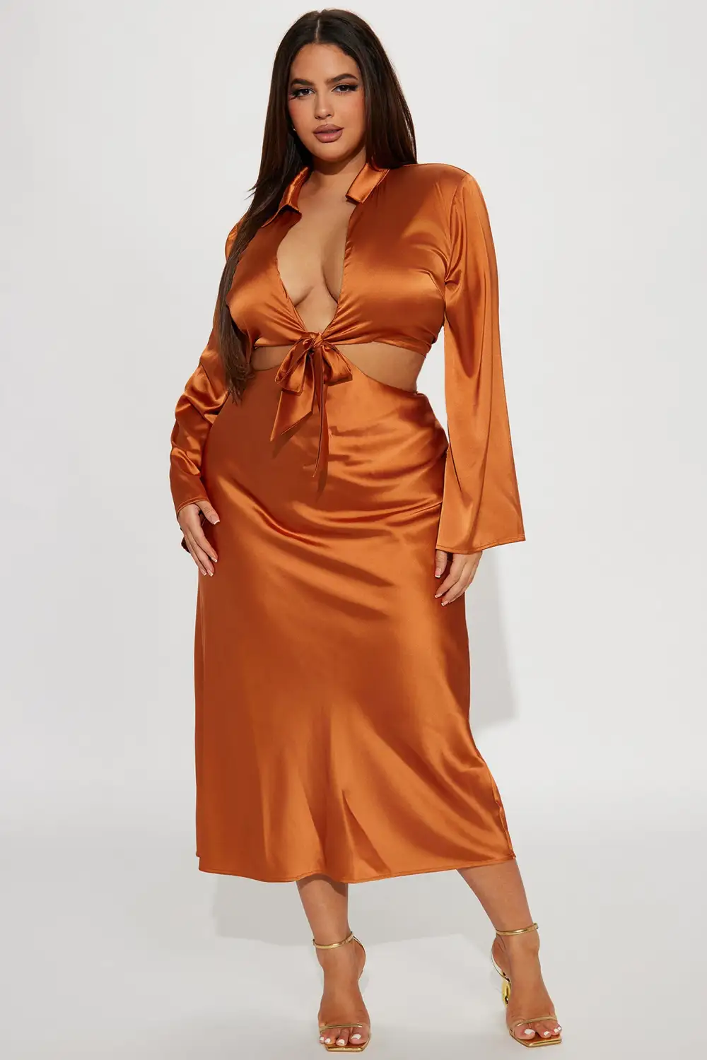 Office Party Satin Midi Dress - Copper