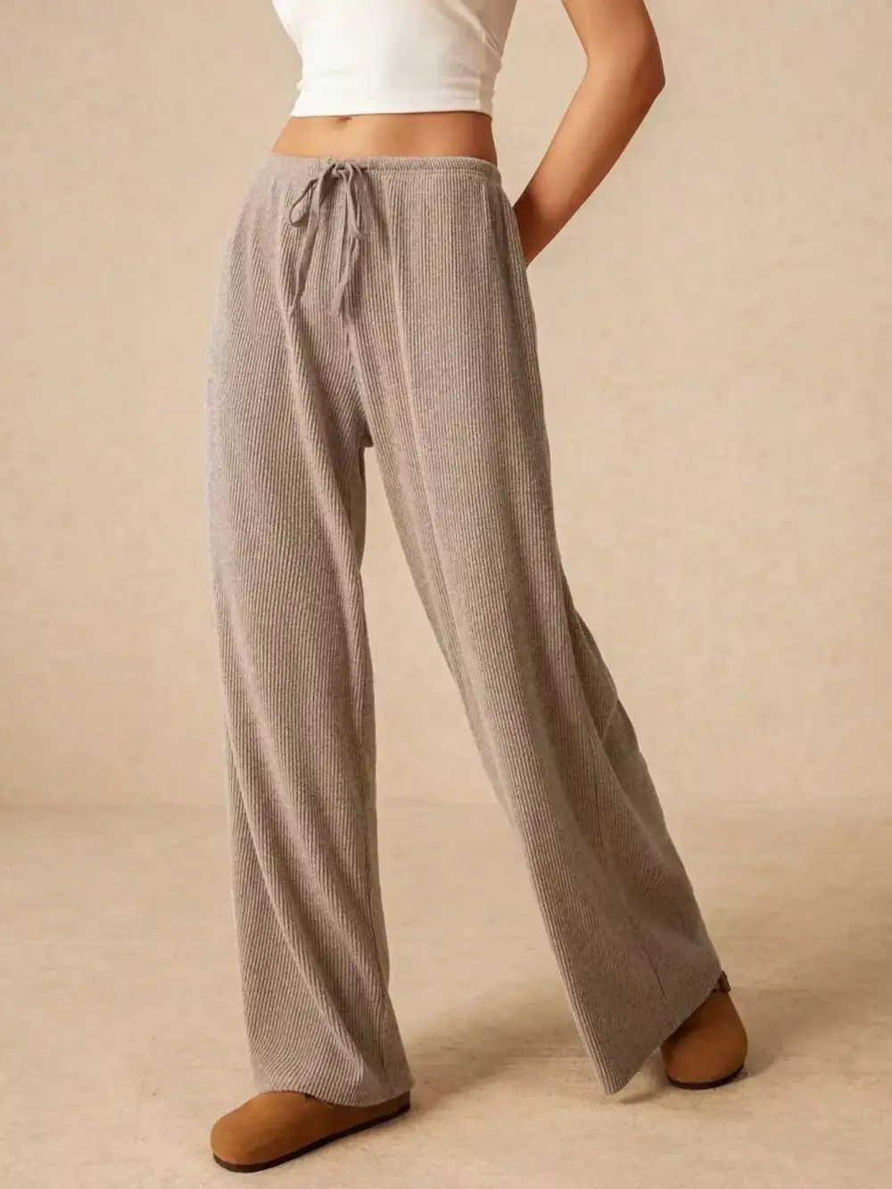 Polished Drawstring Wide Leg Pants