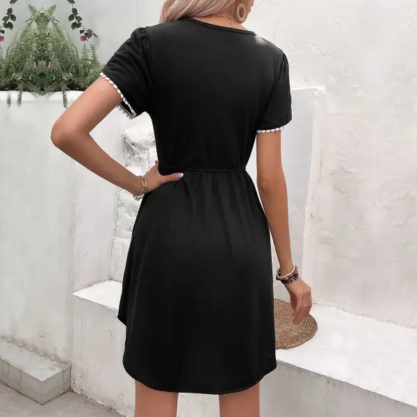 Textured Pocket Detail Round Neck Dress