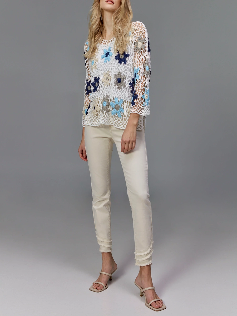 Lively Artistic Floral Women's Hollow Blouse