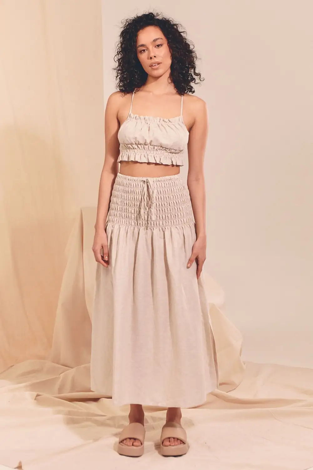 Cece Linen Crop- Natural Kiva