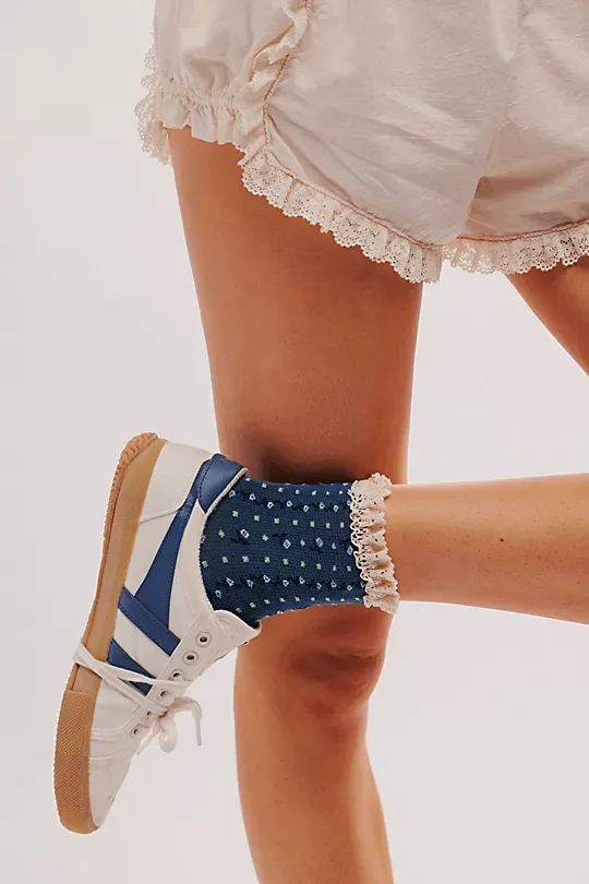 Floral Waffle Knit Socks White