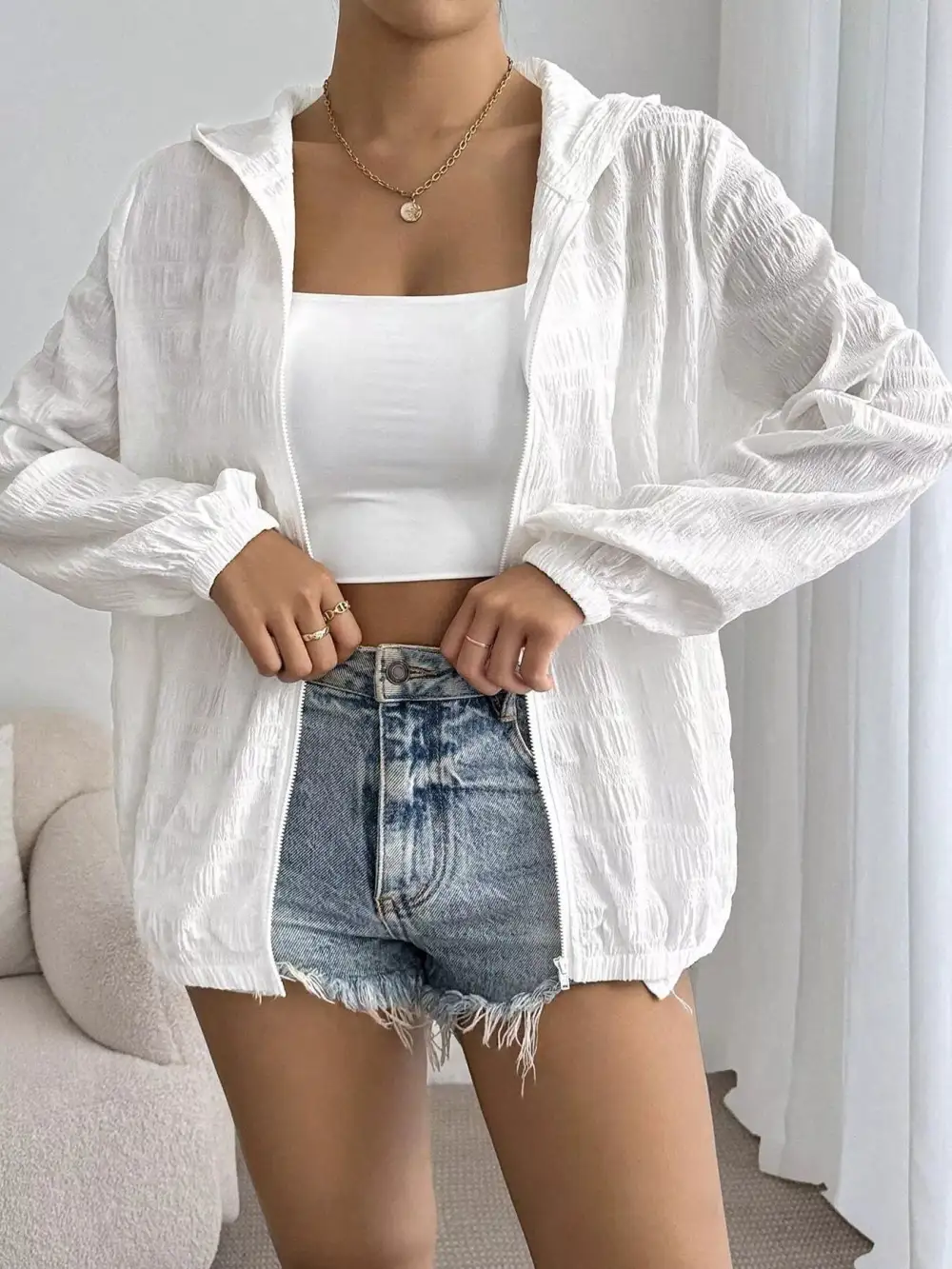 Lightweight Textured Hooded Jacket