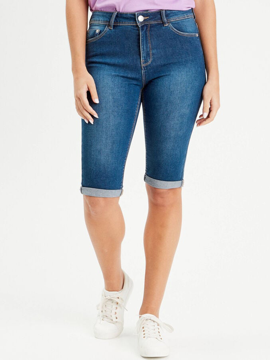 Bermuda slim en jean denim stone femme