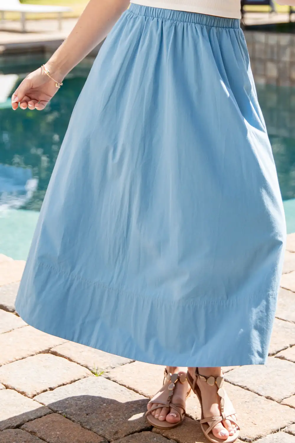 Utility Mid Rise Elastic Waist Cotton Blend Maxi Skirt