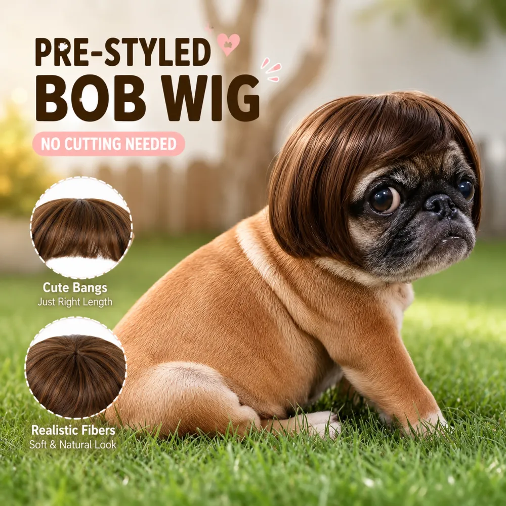 Cute Short Hair Wig Pet Headband, Funny Pet Wig Hair Accessories for Dogs & Cats