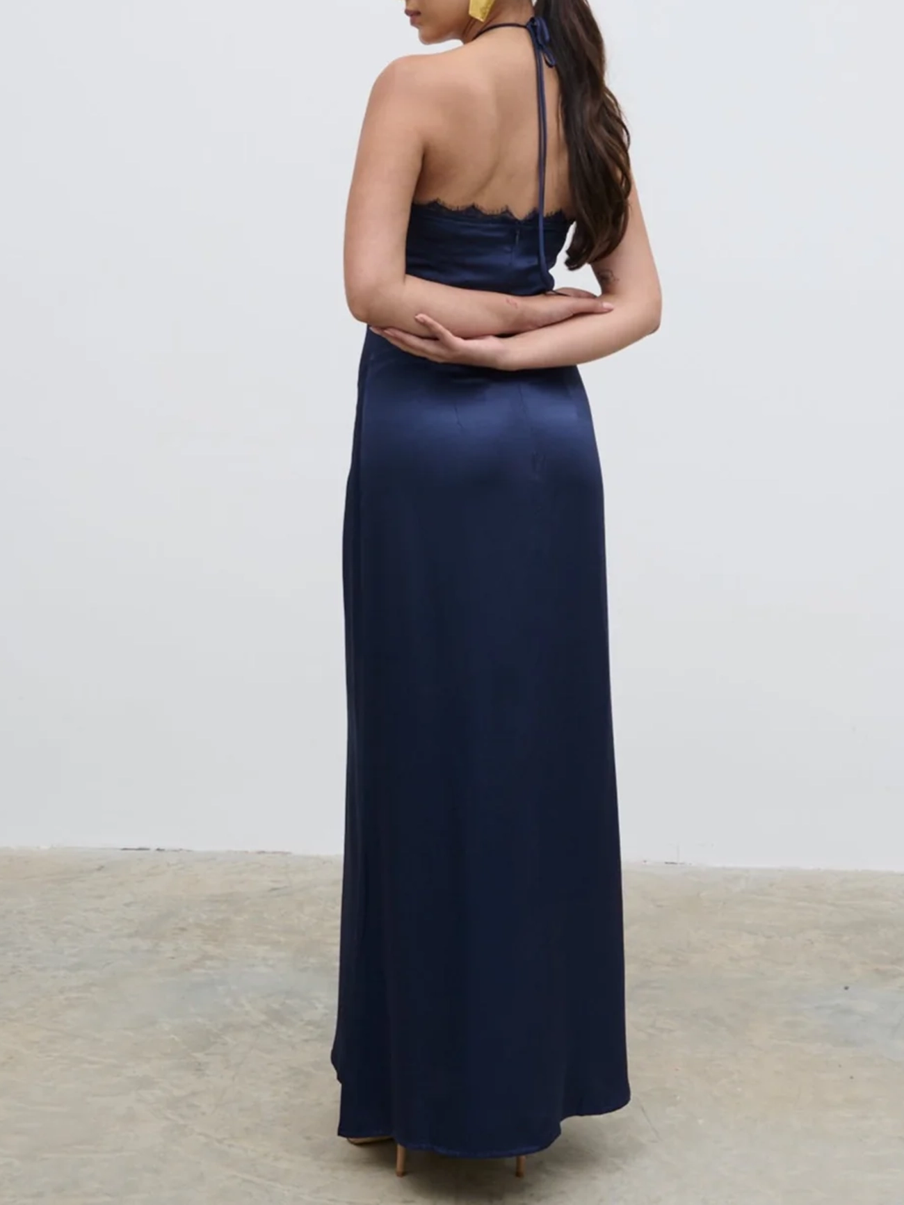 Lace Trim Halter Maxi Dress