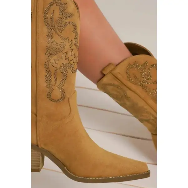 Rhinestone Detail Pointed-Toe Boots