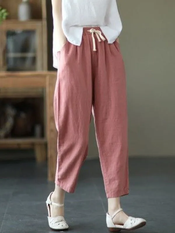 Casual Plain Loose Cotton Pants