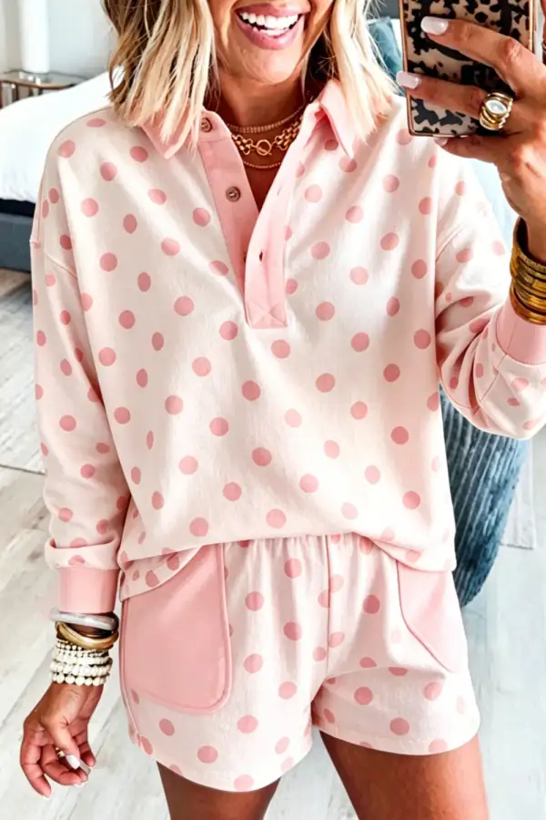 Polka Dot Contrast Patchwork Two Piece Set