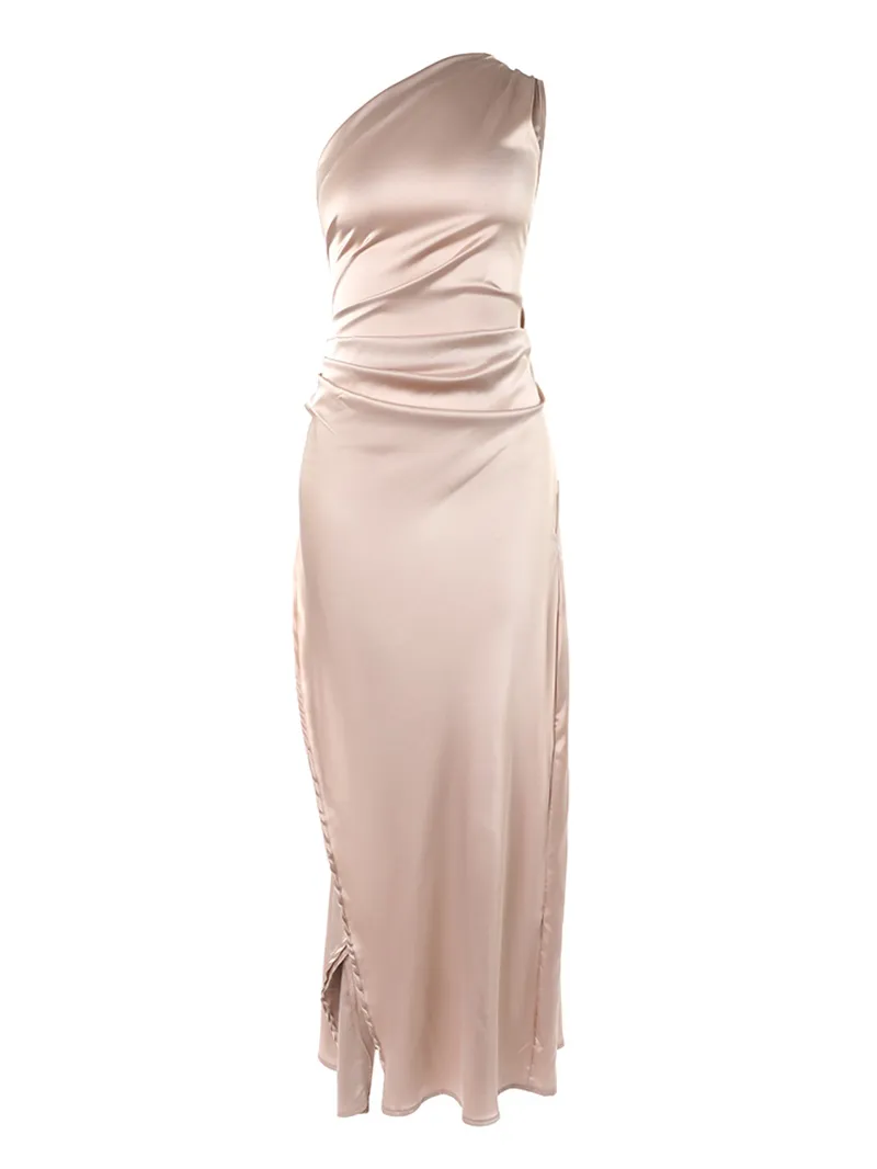 Elegant Off-shoulder Slit Solid Color Dress