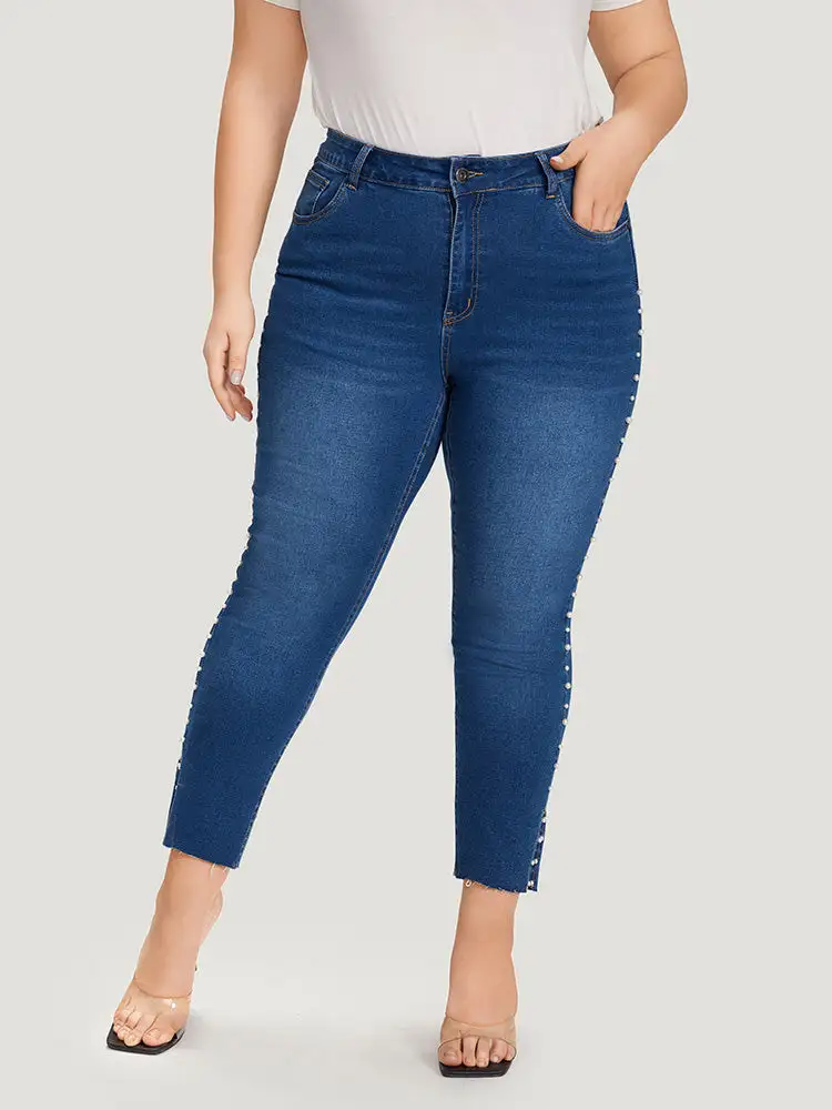 Beaded Split Side Pocket High Rise Jeans