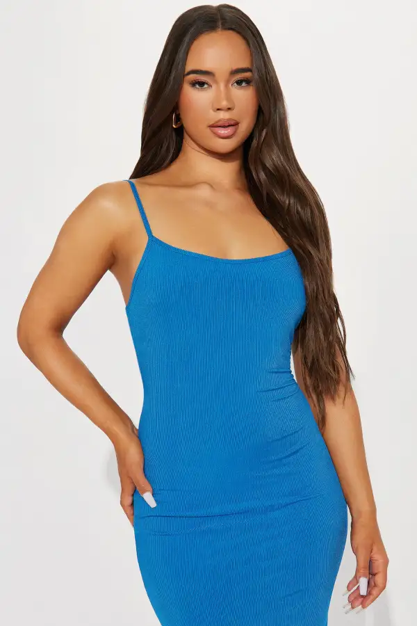 Julie Ribbed Maxi Dress - Blue