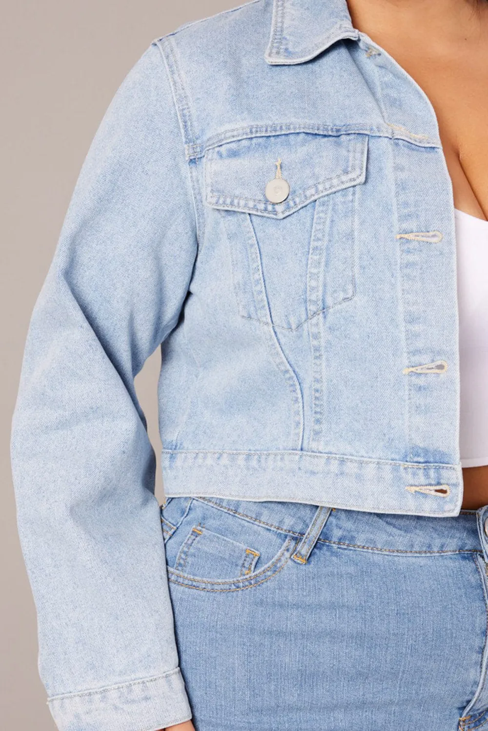 Blue Casual Denim Short Jacket