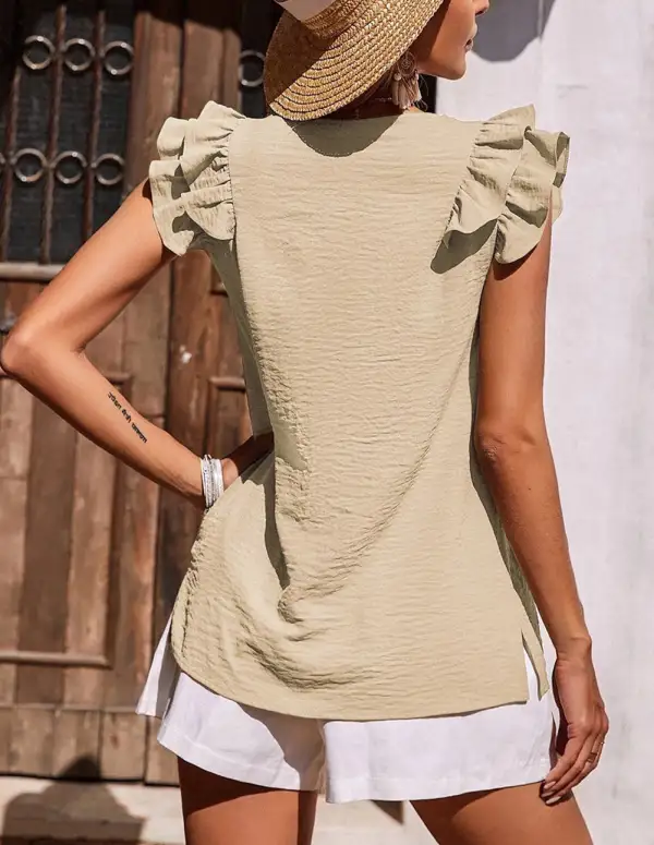 Ruffle Tiered Sleeve V Neck Tank Top