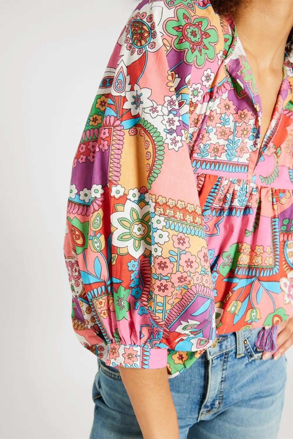 Floral Pleated Boho Blouse