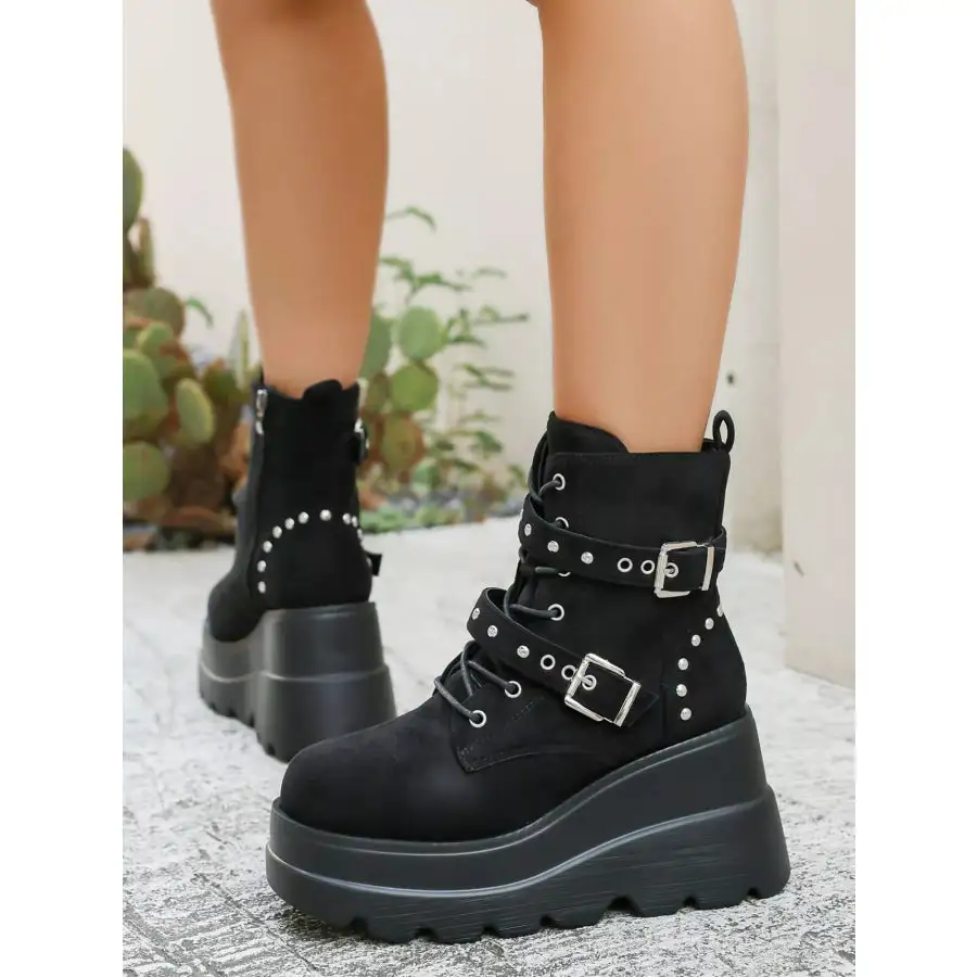 Refined Lace Up Platform Wedge Boots