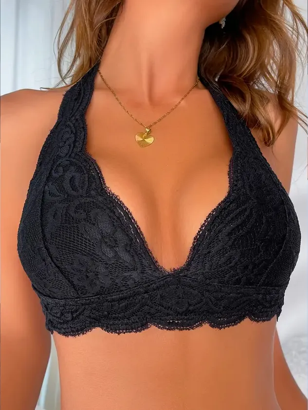 Cute Solid Wireless Lace Cami Bra Semi-Sheer Midline Bra