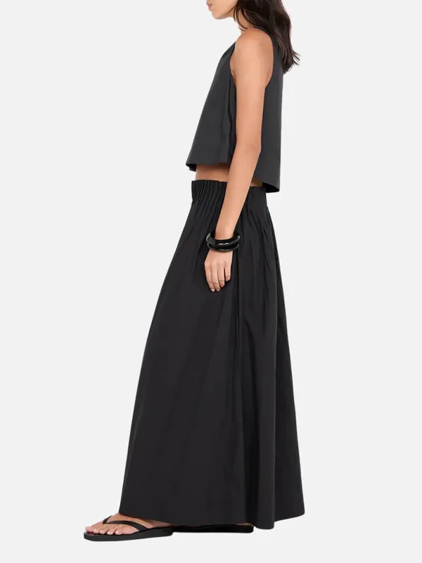 Elasticated Waist Maxi Skirt-Black