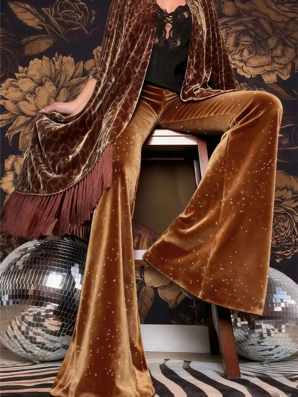 Velvet High Waist Flared Pants