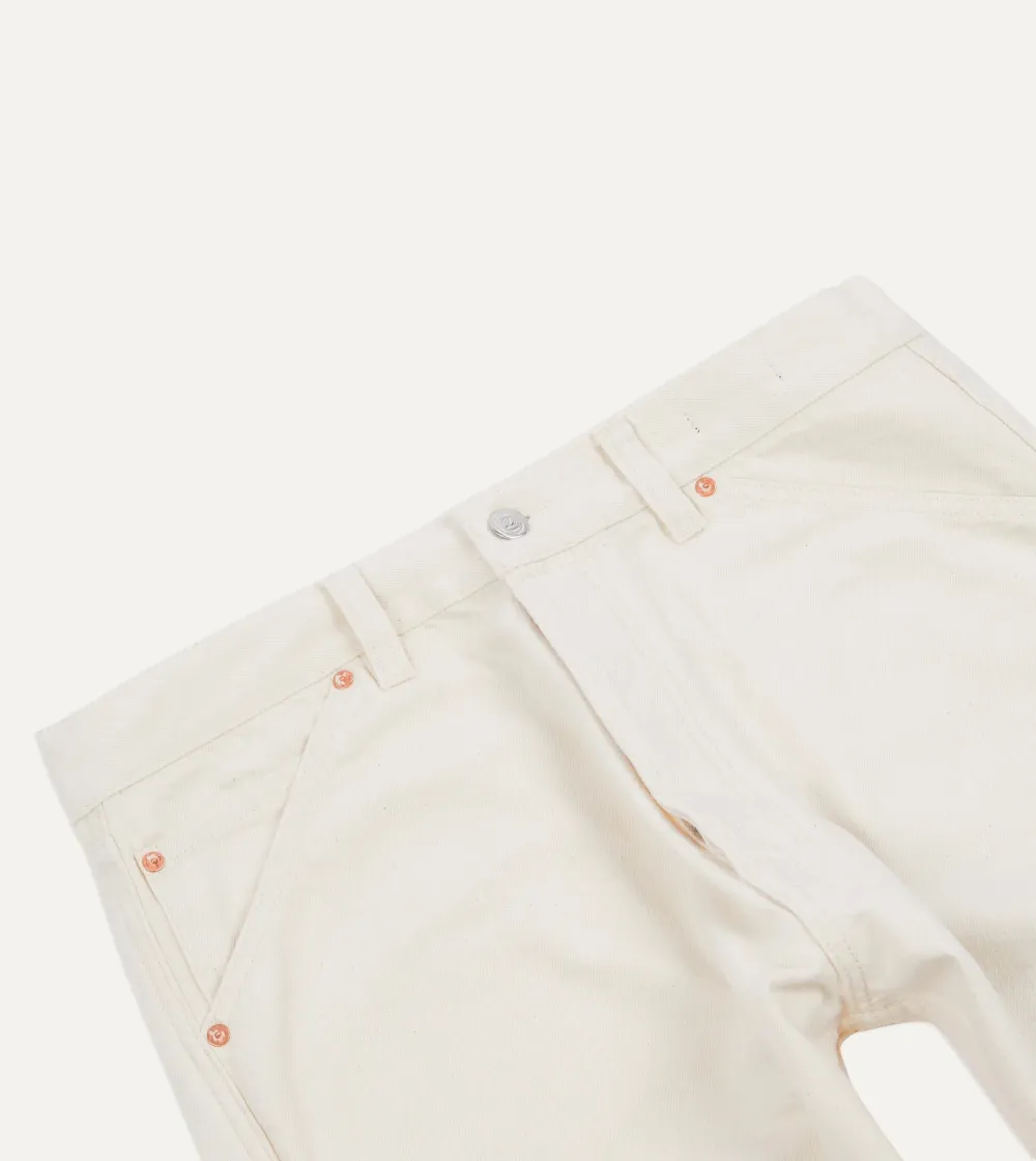 Ecru Colored Straight Leg Denim Pants