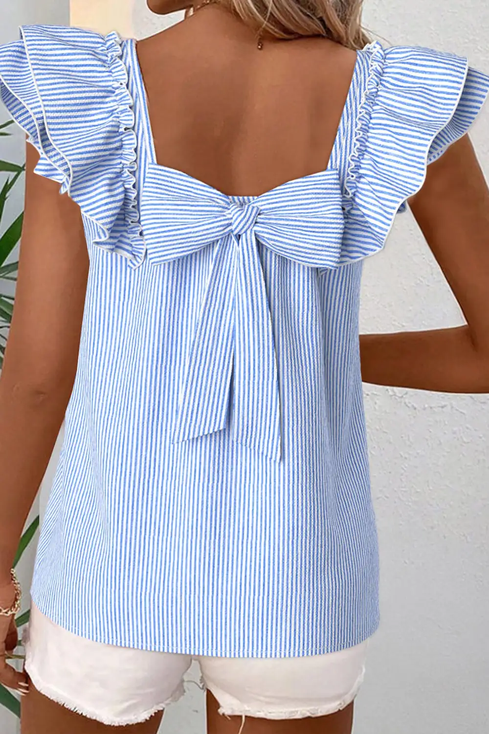 Textured Ruffle Sleeve Frill Detail Blouse