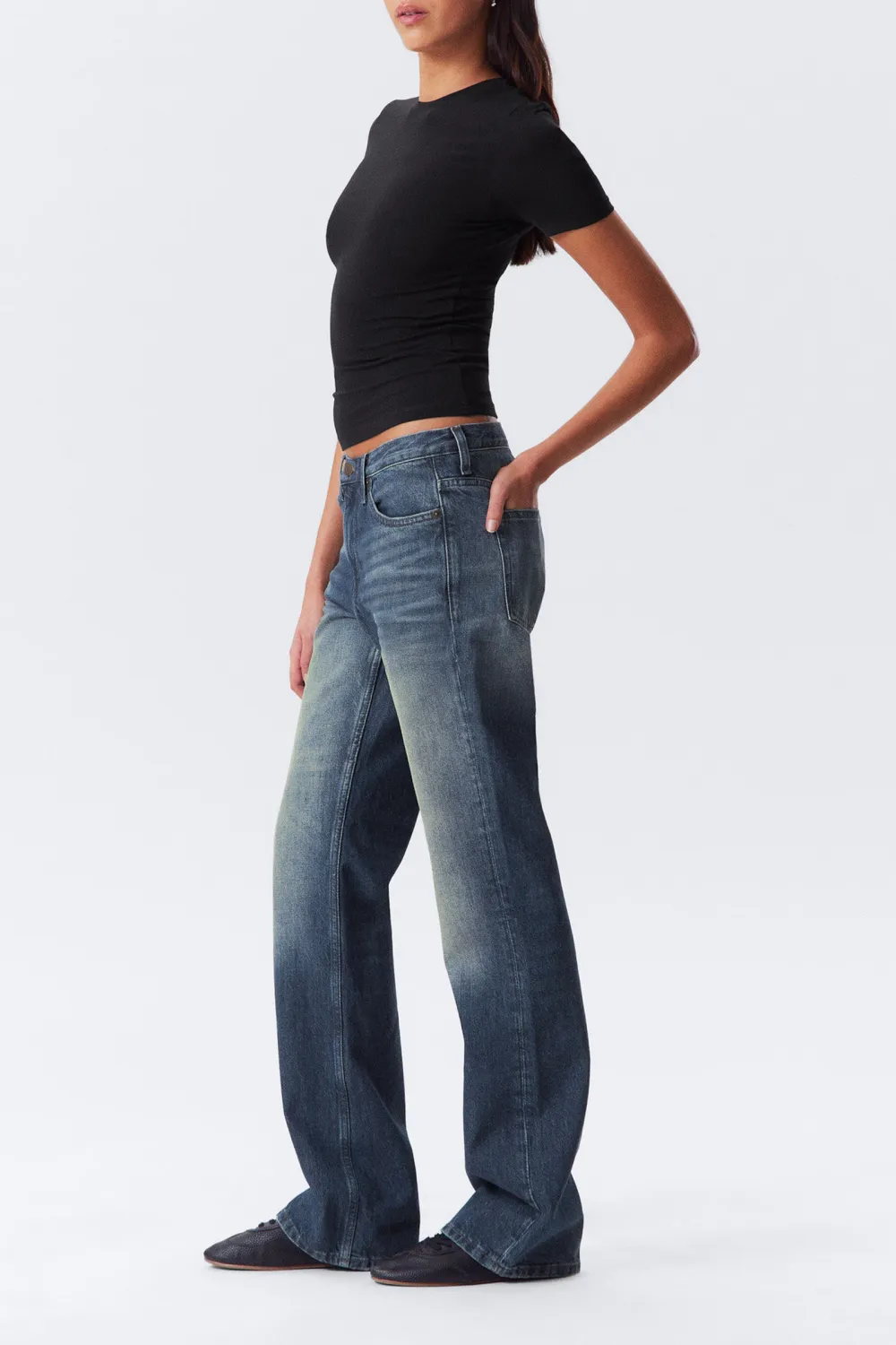 Pocketed Mid Waist Bootcut Jeans