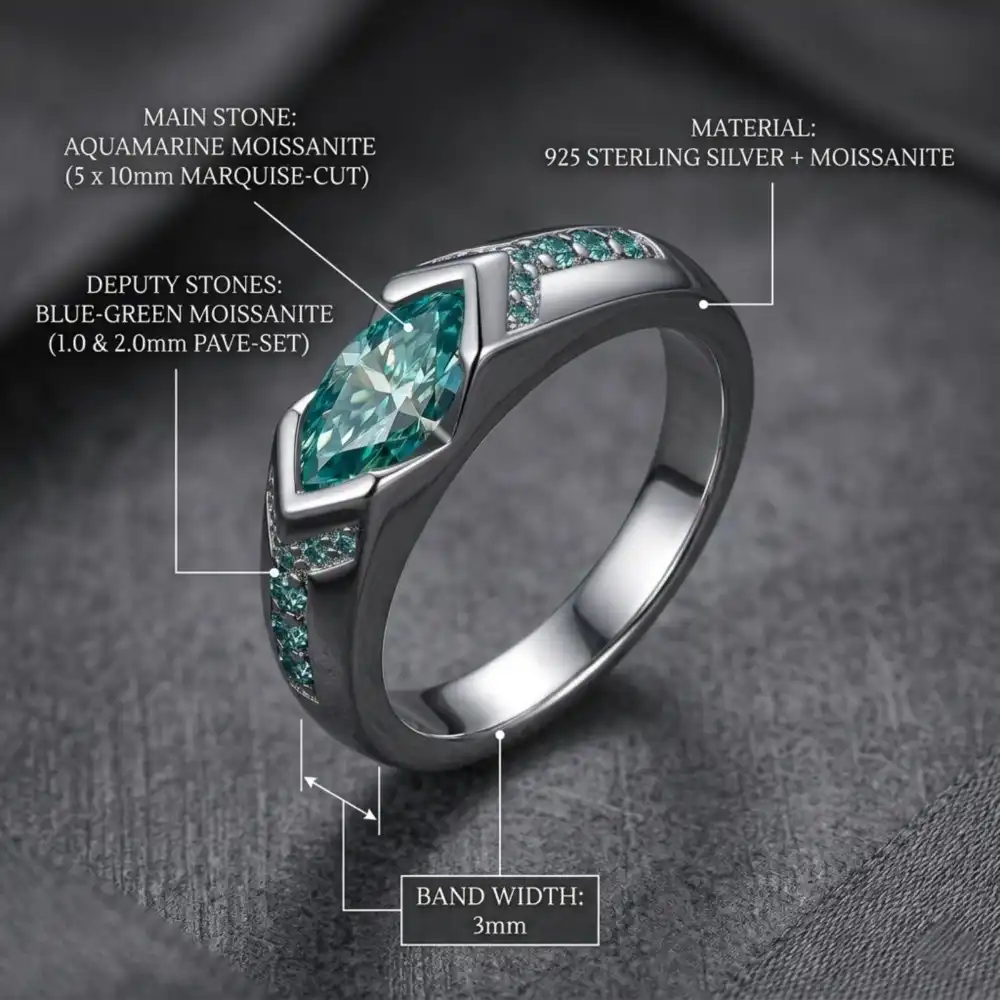 Marquise Teal Moissanite Ring
