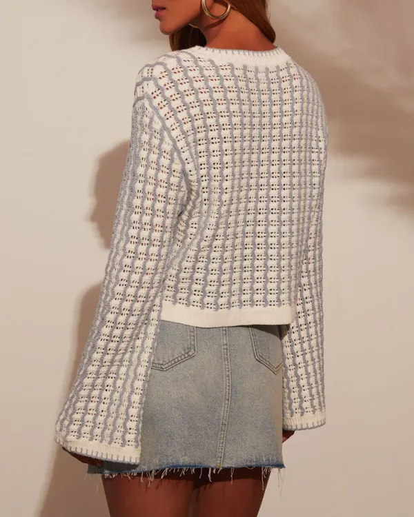 Wide Sleeve Gingham Pullover