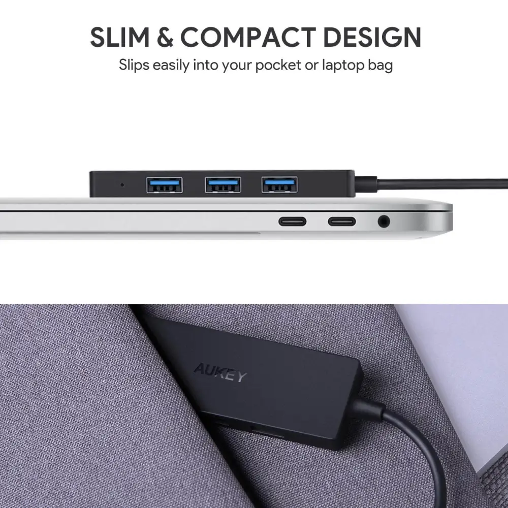 AUKEY CBC64 USB C Hub Ultra Slim with 4 USB 3.0 Data Ports Black