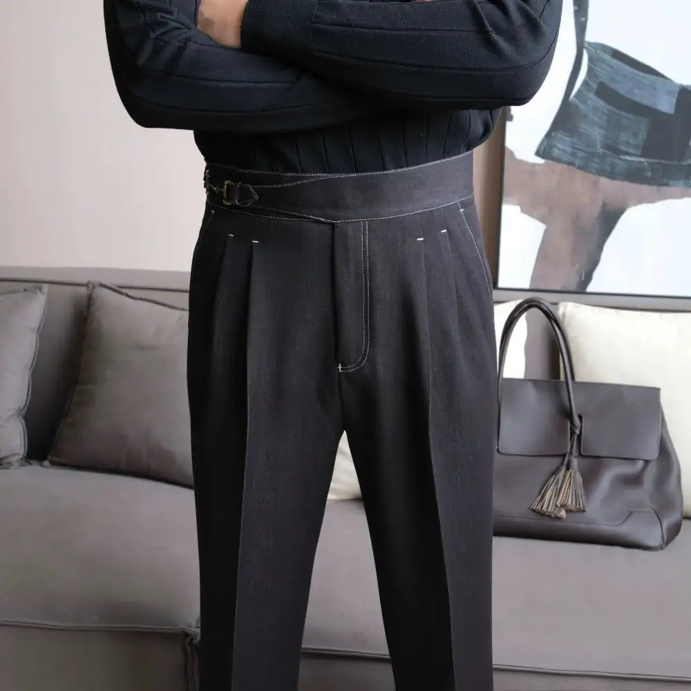 Double Pleat Denim Trousers