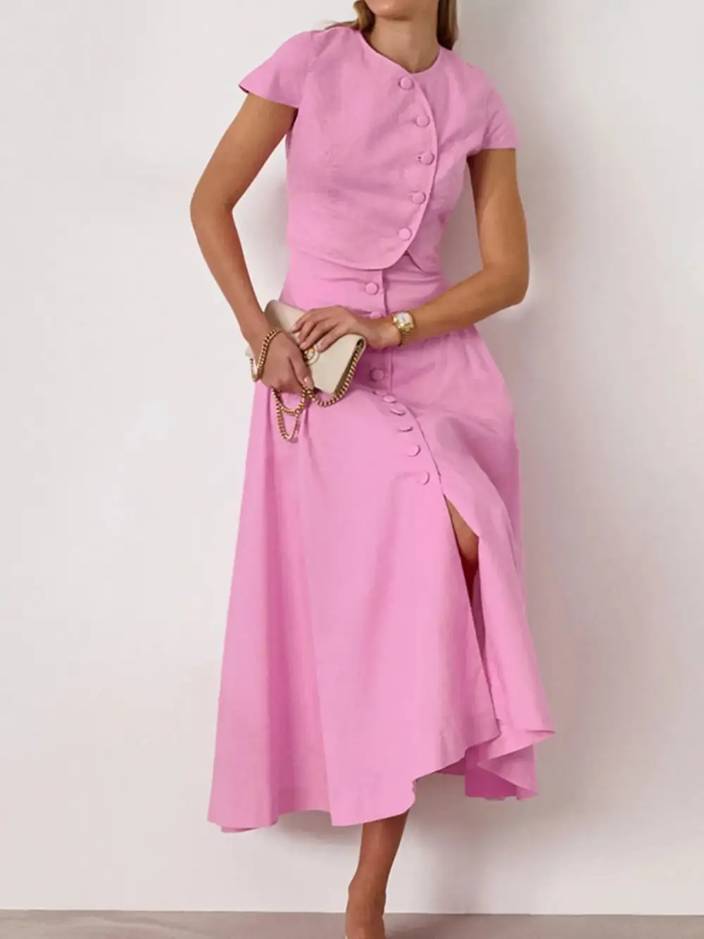 Easygoing Button Front Short Sleeve Coordinated Shorts