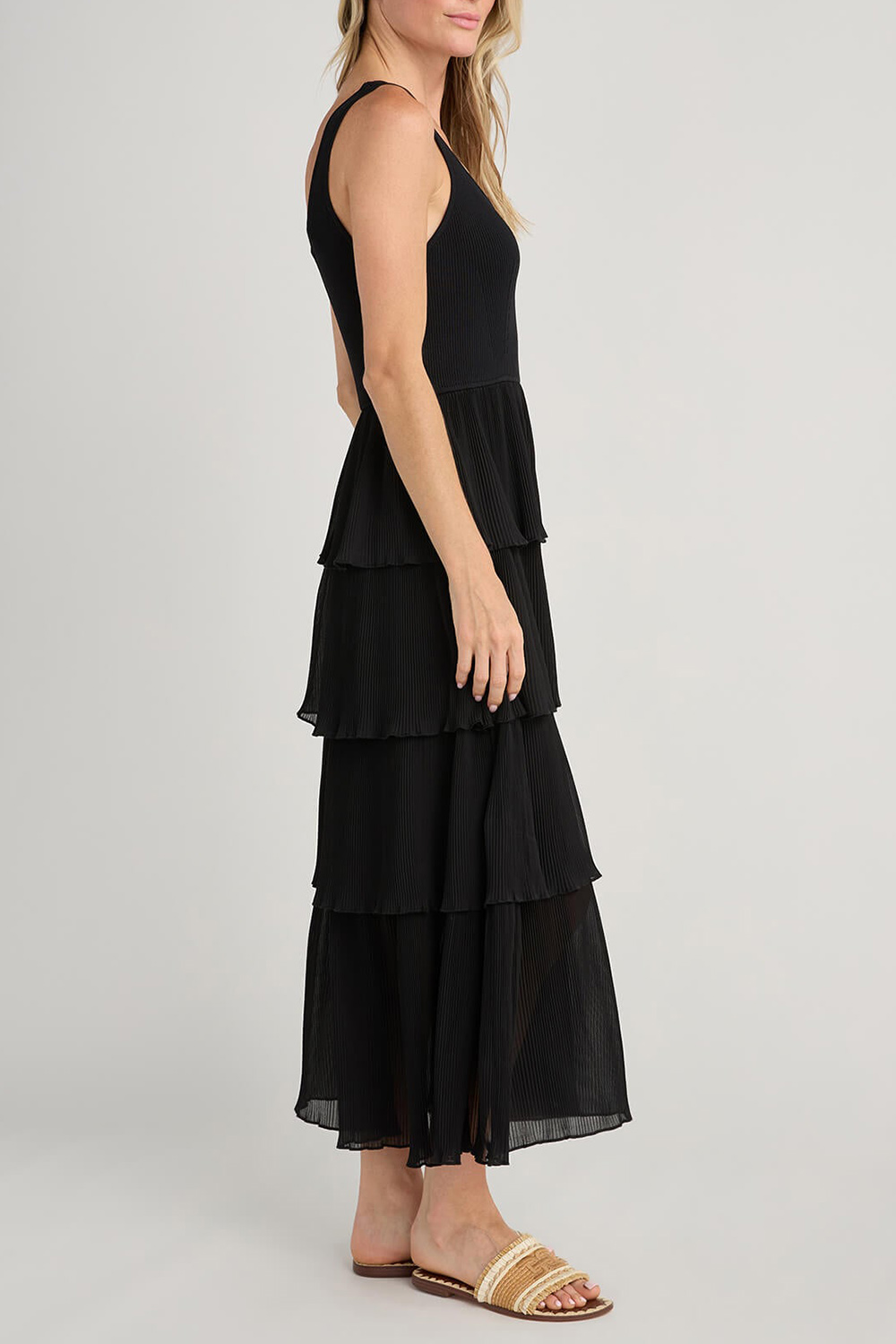 Merci Pleated Tiered Midi Dress - black