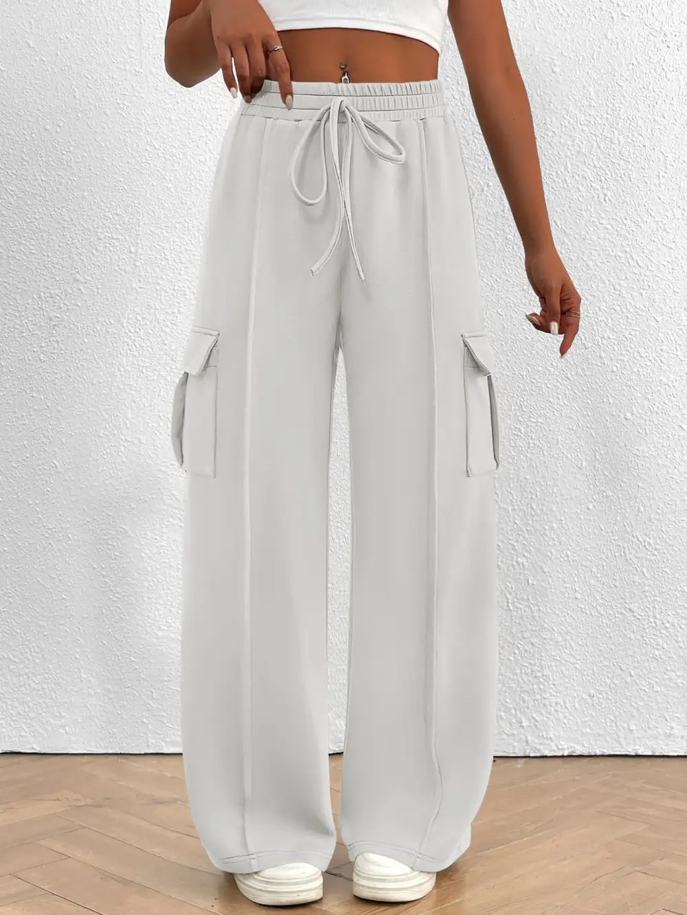 Casual High Waist Cargo Pants with Drawstring