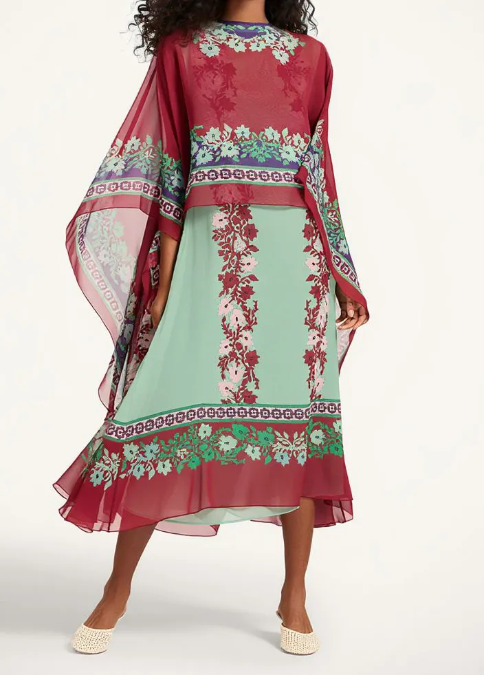 Retro Bohemian Style Floral Print Chiffon Midi Dress